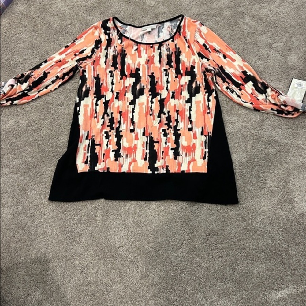 Dana Buchman Orange and Black Patterned shirt, size large